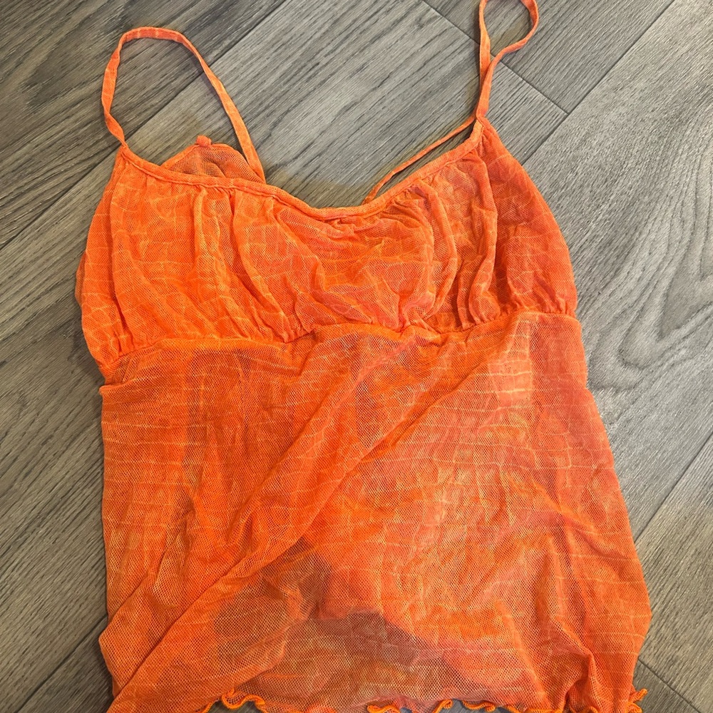 Vibrant Orange Sheer Tank Top